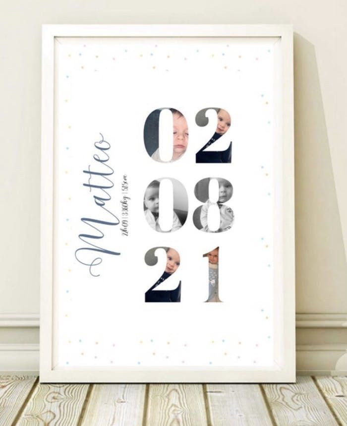 Affiche naissance personnalisé pèle mêle date