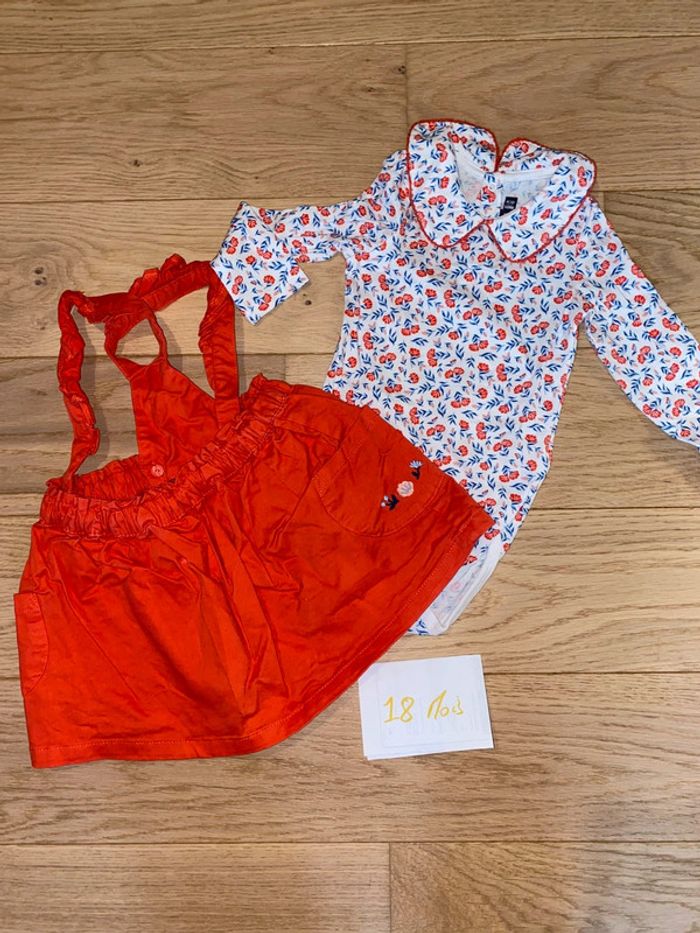 🌺 Ensemble - Body Salopette corail - 18 mois - photo numéro 5