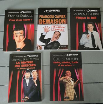 Lot de 5 livres Les indispensables de l'olympia Franck Dubosc J'vous ai pas raconté? François Xavier Demaison s'envole Laurent Gerra Flingue la télé Chevallier & Laspales la rentrée des sketches Élie semoun