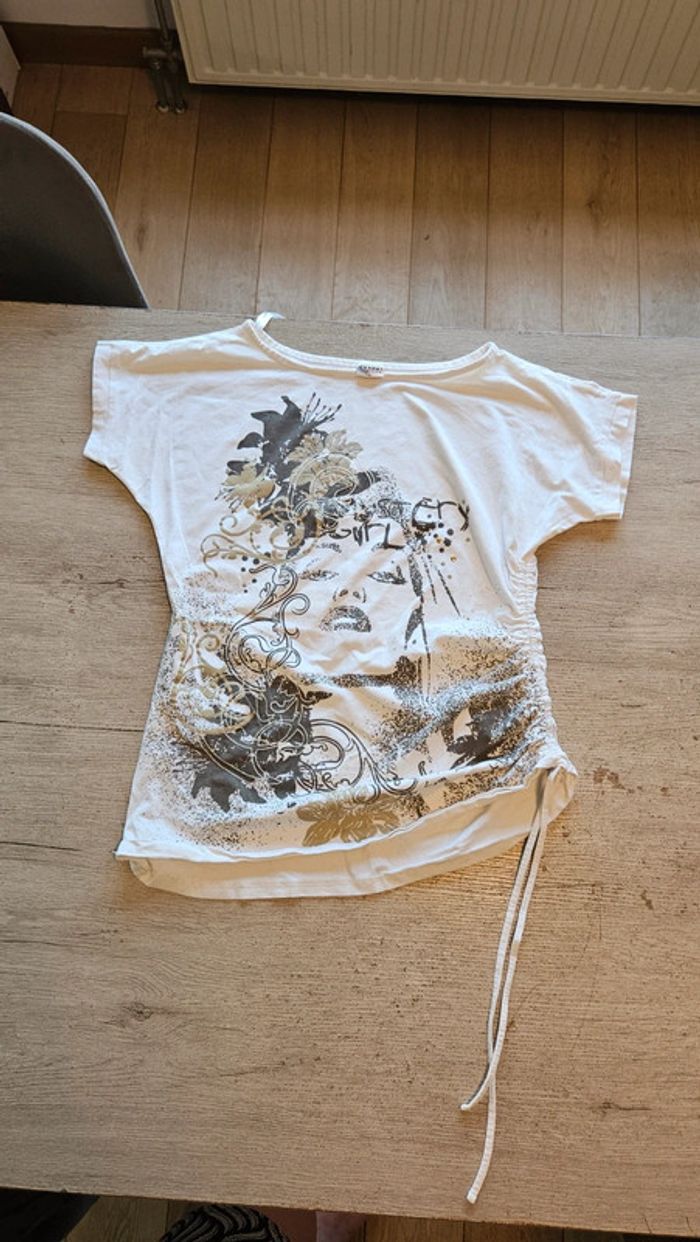 T shirt blanc épais à manches courtes élastique, Casual Clothing, XL
