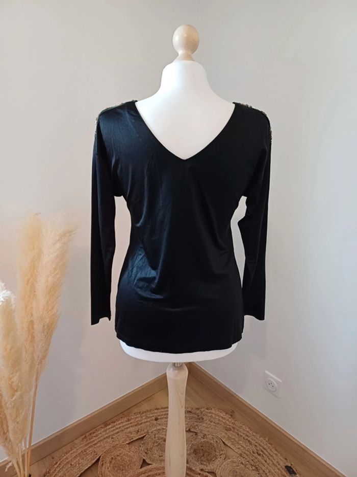 Blouse noire huilée avec perles Ipsos taille S 36 - photo numéro 6