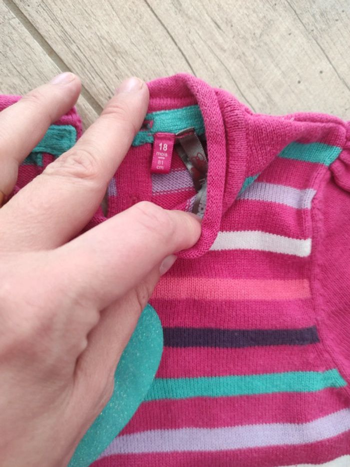 Pull manches courtes rose pailleté coeur vert 18 mois - photo numéro 3