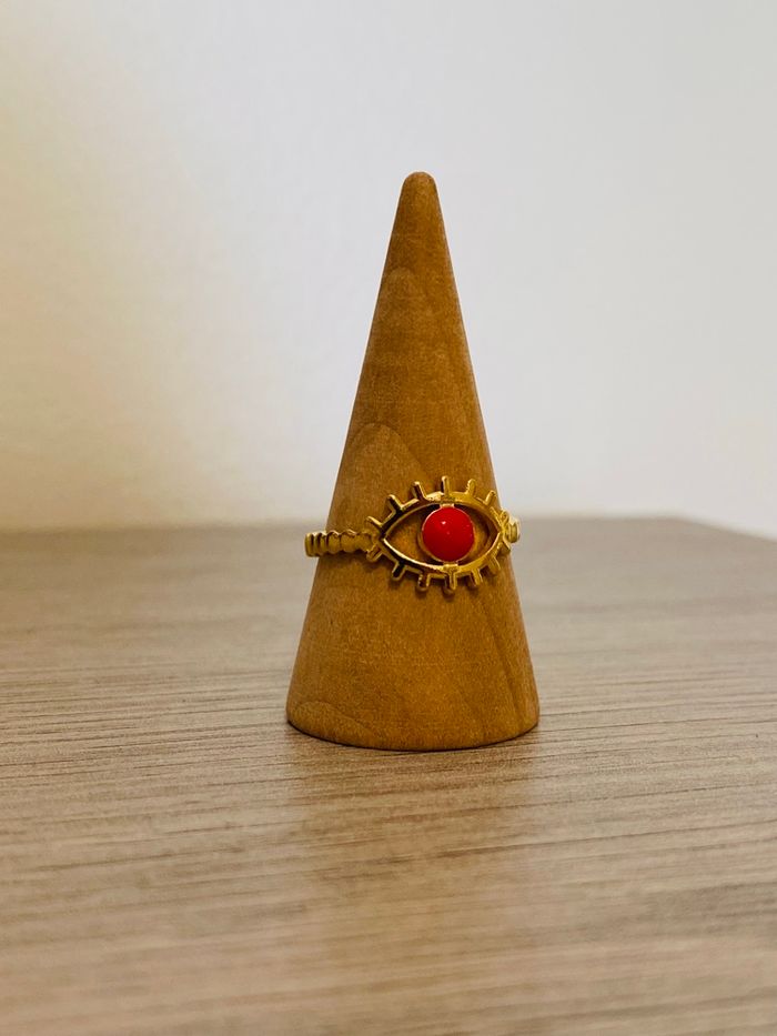 Bague doré ajustable œil rouge acier inoxydable - photo numéro 5