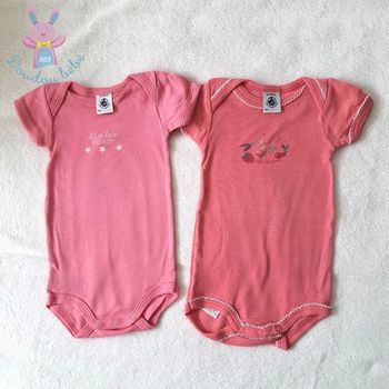 Lot de 2 bodies rose bébé fille 3 mois Petit Bateau
