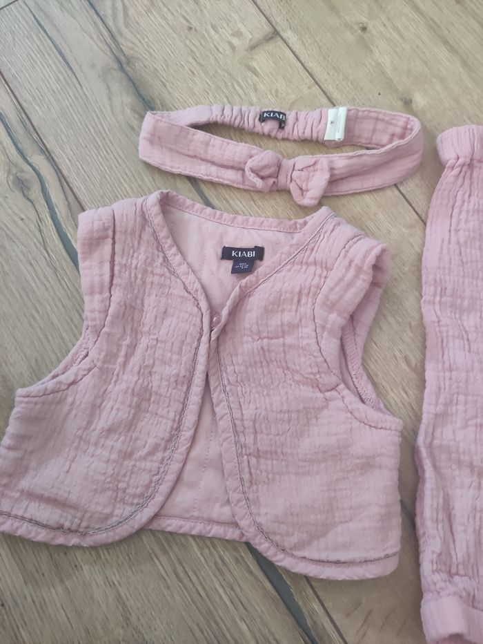 Ensemble 3 pièces Kiabi 6 mois rose en gaze de coton - photo numéro 2