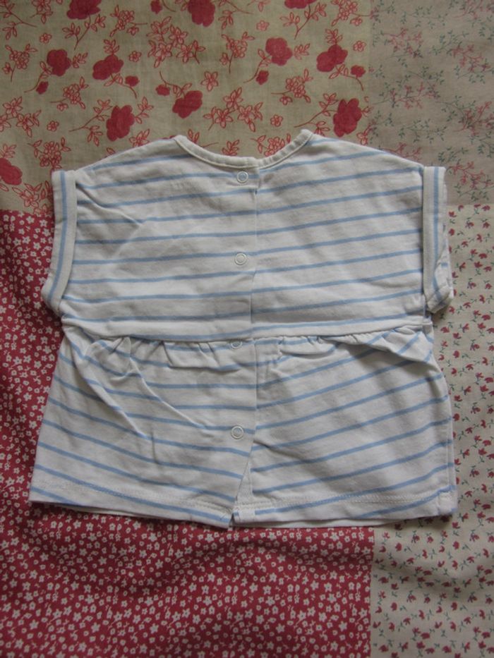 T-Shit manches courtes blanc rayé bleu 3 mois - photo numéro 2
