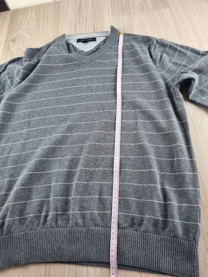 Pull à col V gris rayé Tommy Hilfiger Homme Taille M - photo numéro 4