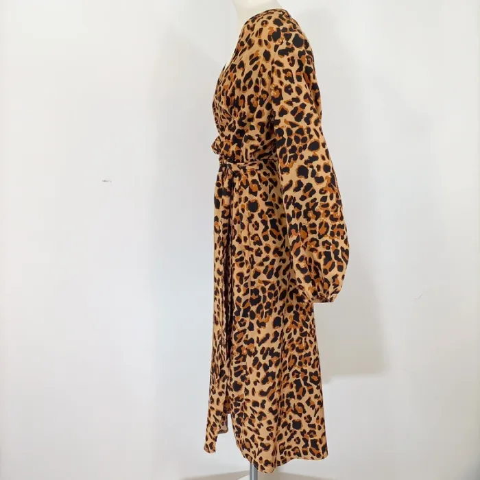 Robe Léopard, robe portefeuille - à nouer, taille fine - robe d'été longue couverte A397 - photo numéro 8