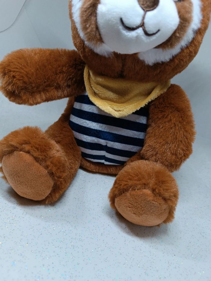 Peluche plush Teddy doudou raton laveur jours heureux France raccoon panda roux rayure bandana jaune - photo numéro 3