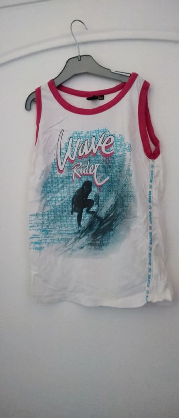 Débardeur estival thème surf blanc garçon 10 ans Bkl wear