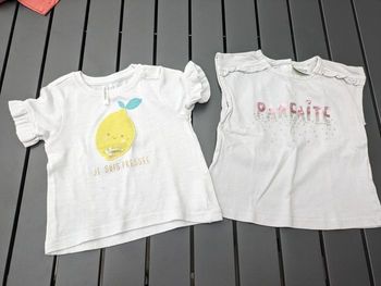 Lot 2 t shirts été blanc sequins  fille 12 mois-1 an