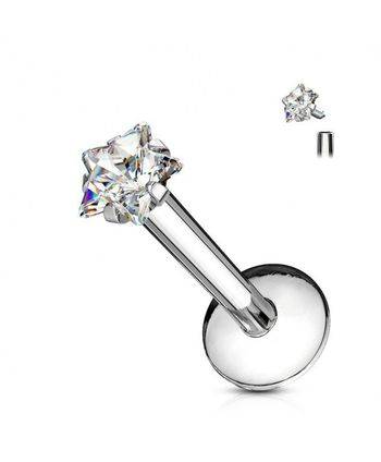 Piercing labret etoile contour levre inferieur superieur centre decalé broche strass blanc vissable 