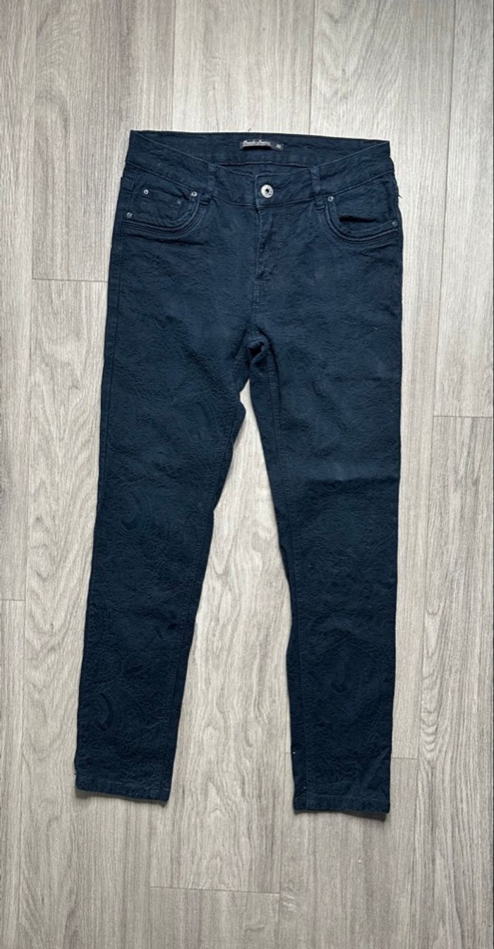 Jean denim skinny slim broderies bleu marine Onado Jeans T40 L - photo numéro 2