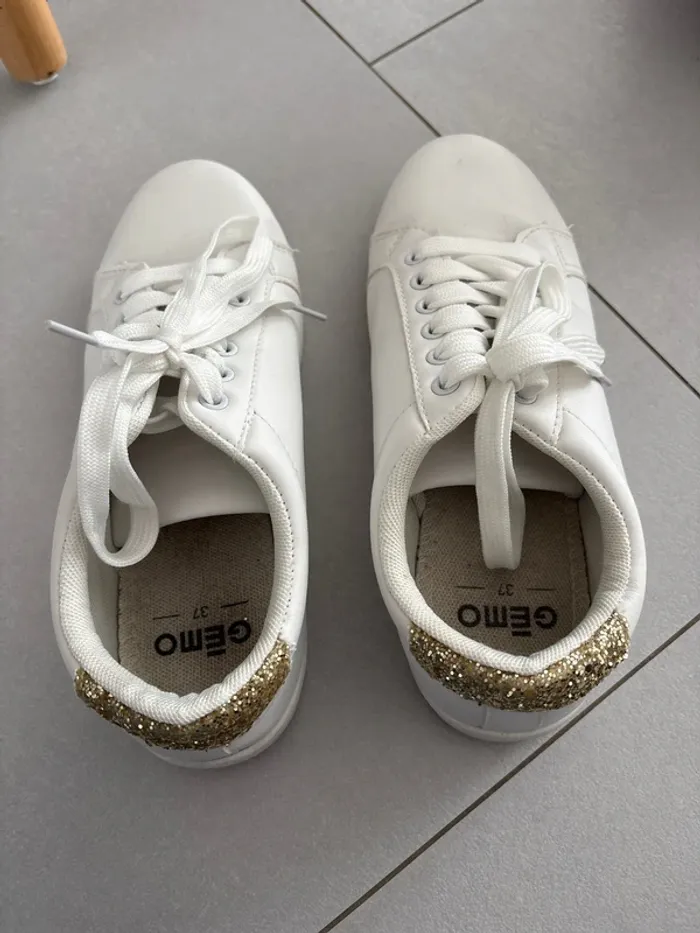 Baskets blanches Gemo paillettes dorées