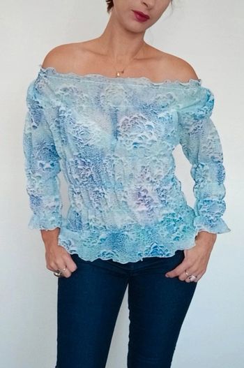 Haut voile fronce épaules nues romantique TU