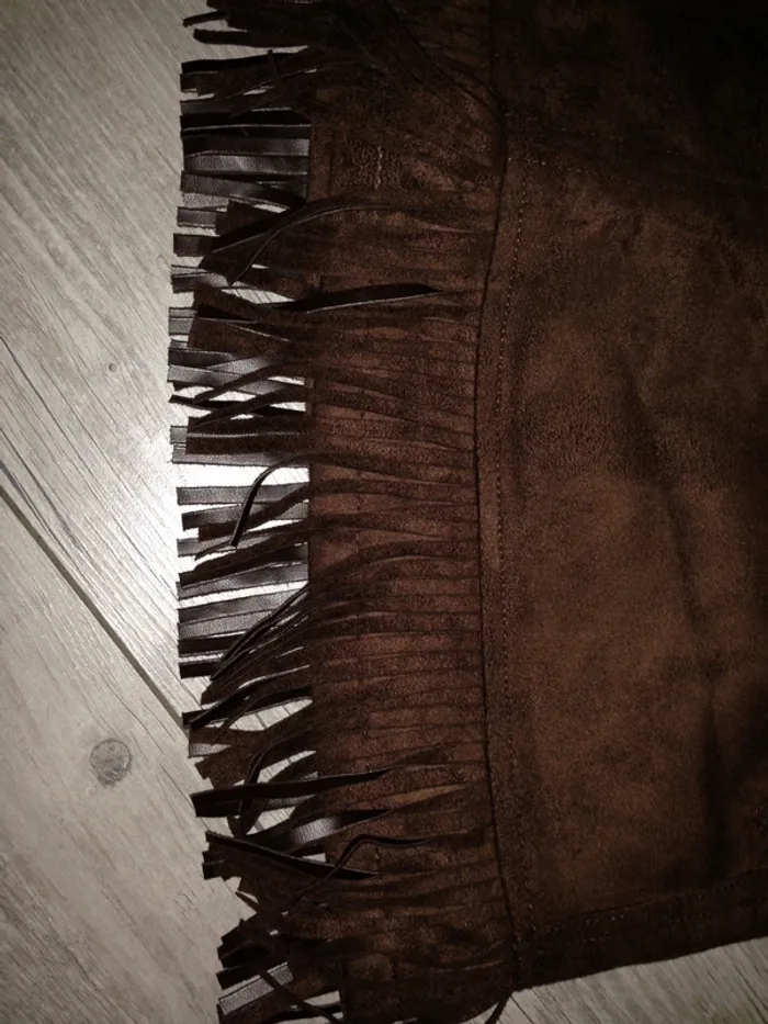 Mini-jupe en daim marron à franges Taille 3 - photo numéro 3