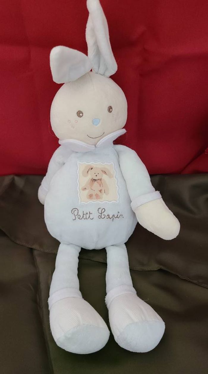 doudou peluche petit lapin bleu clair NOUNOURS