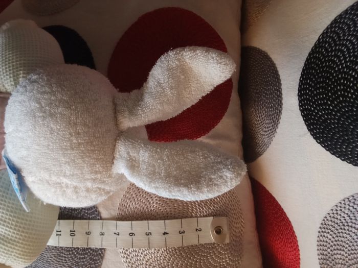 Doudou lapin Nounours vert clair proche bleu clair vichy rose blanc nez brodé marron tissu  nid d'abeilles et éponge blanc  bouclettes  blanches grelot hochet d'occasion - photo numéro 4