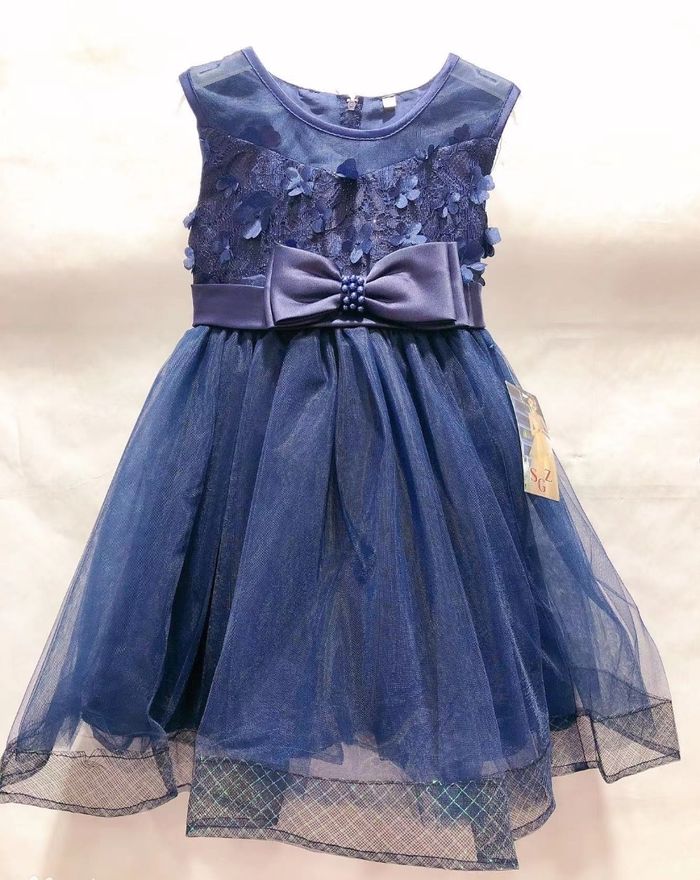 robe cérémonie mariage fille buste fleuri gros nœud à la taille bleu marine taille 1 an