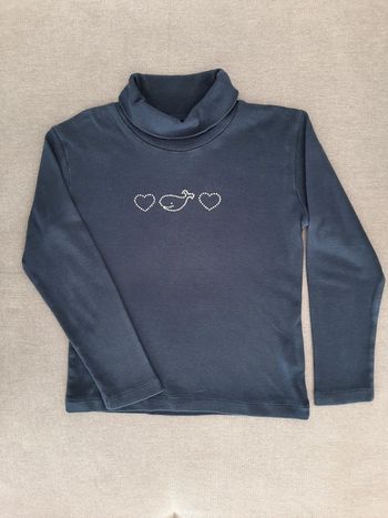 T-shirt manches longues col roulé Le Phare de la Baleine 4 ans bleu marine motif cœurs en strass