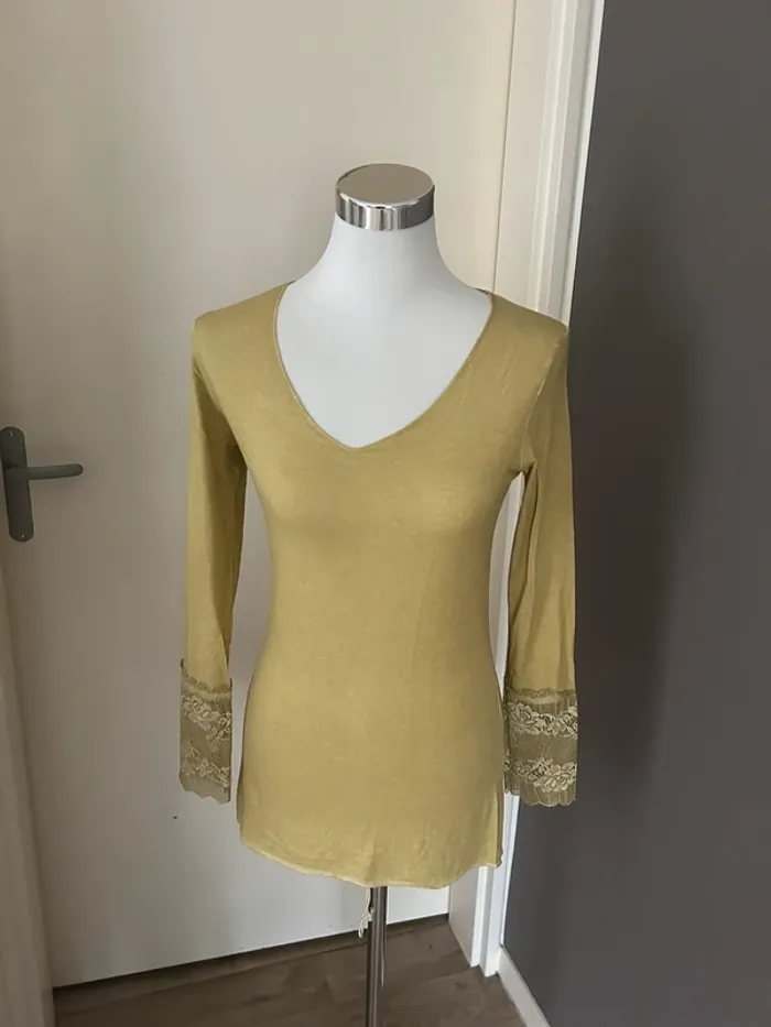 Made in italy haut top manche longue vert anis femme , taille 1/36