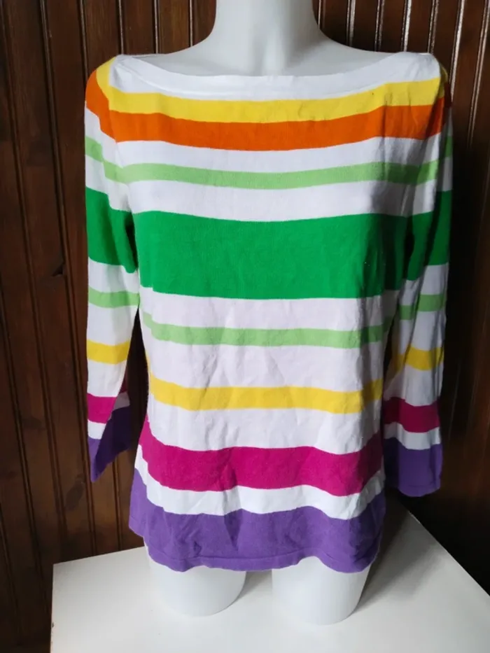 Superbe pull rayé de marque Lauren Ralph Lauren femme taille L 40 42 - photo numéro 3