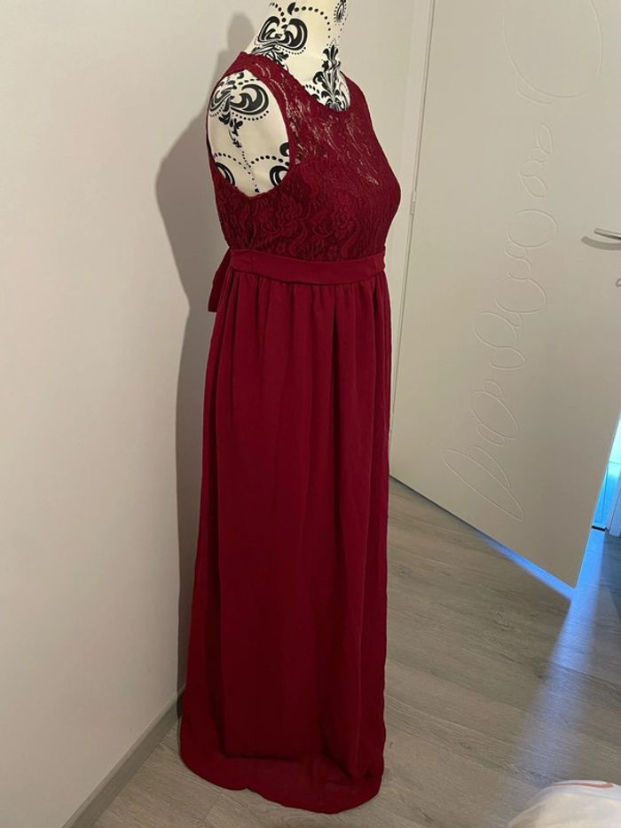 Robe longue bordeaux sans manche large bretelle à dentelle doublé voile ceinture taille taille M - photo numéro 4