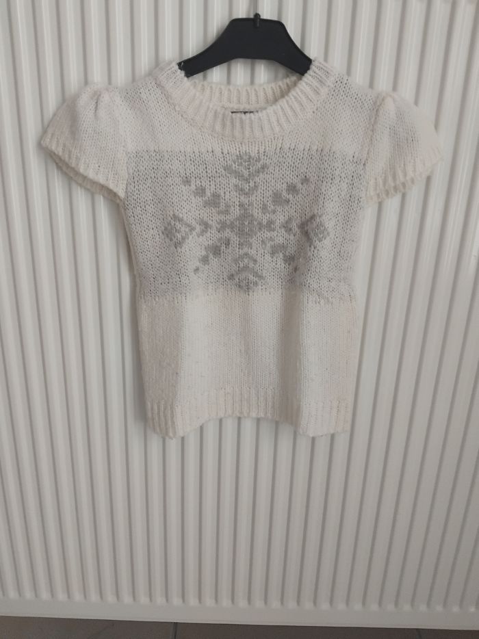 Pull manches courtes blanc in extenso fille 4 ans