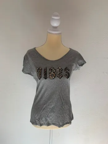 T-shirt gris “VIBES” imprimé léopard - Taille 38 - Atmosphere