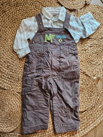 Ensemble chemise manches longues et salopette Du pareil au même DPAM 18 mois