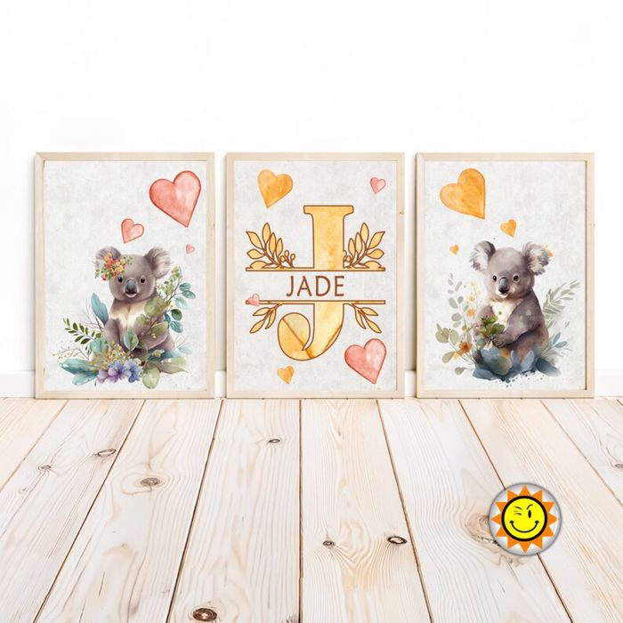 Lot de 3 affiches bébés animaux aquarelle imprimées cadeau naissance personnalisé