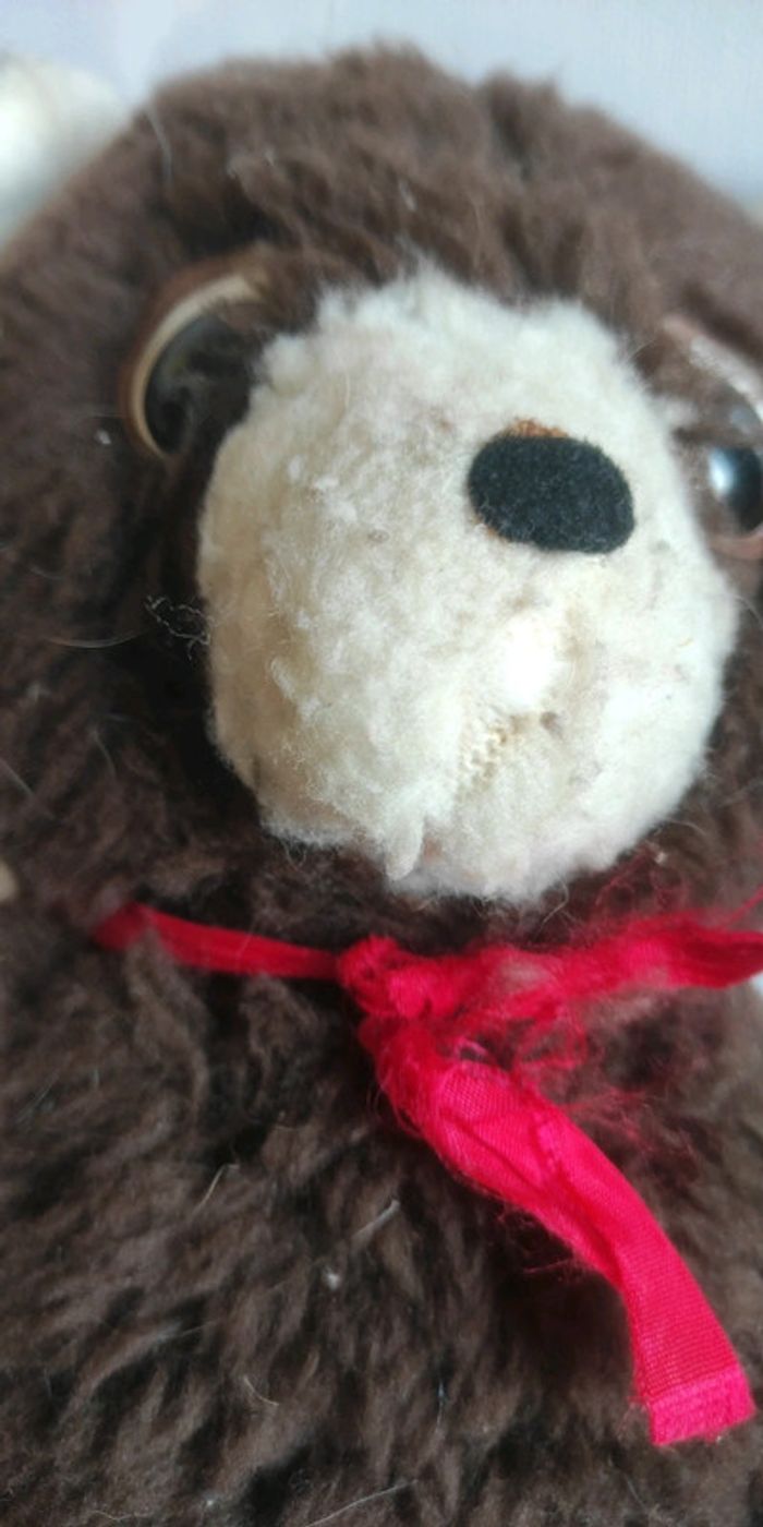 Ours en peluche vintage marron foncé et blanc - photo numéro 8