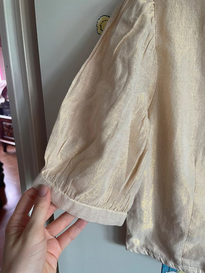 Blouse beige dorée à manches 3/4, taille 34, marque Pimkie - photo numéro 3