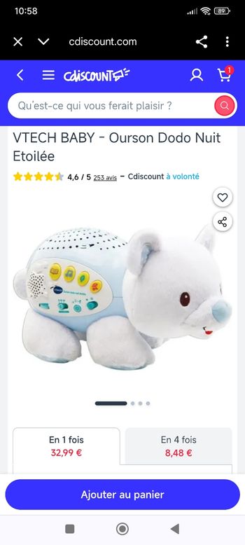 Veilleuse ourson  dodo nuit etoile