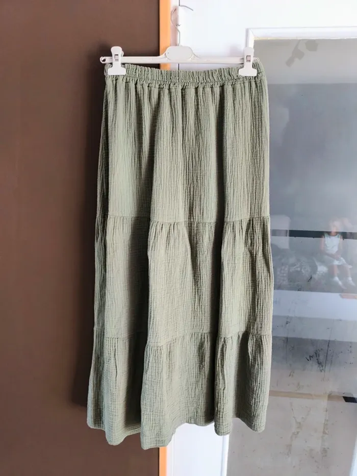 Jupe longue vert kaki gaz de coton TU 36 à 42 - photo numéro 7