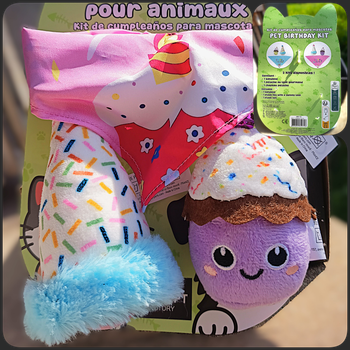Kit Anniversaire Animal ROSE - Chapeau, Bandana & Jouet Grelot
