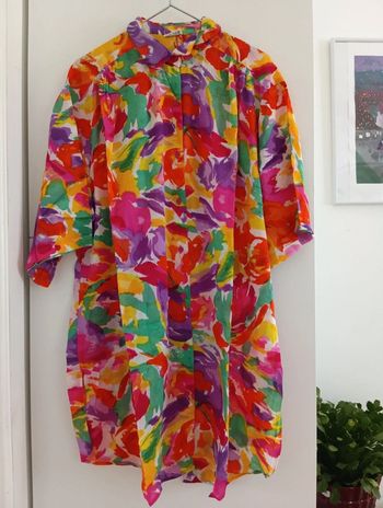 Robe vintage chemise/tunique voile viscose -coton multicolore