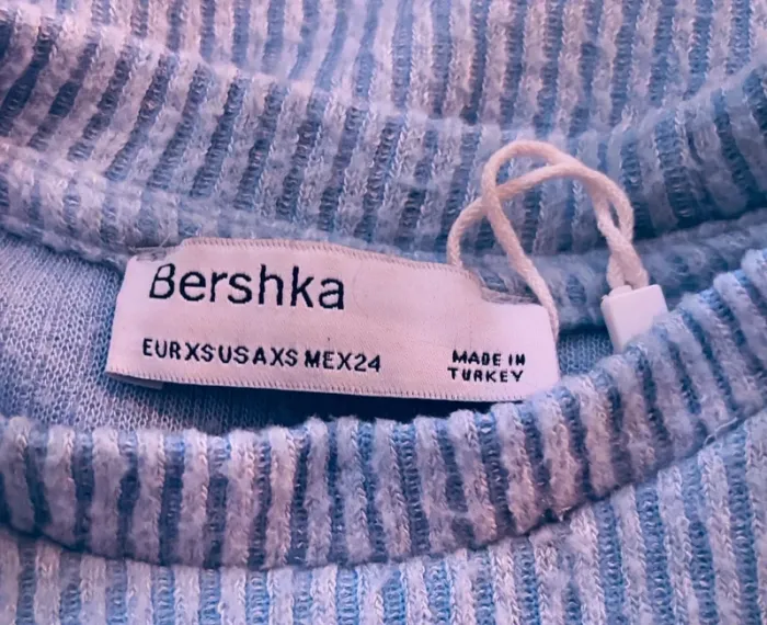 💕 pull pilou pilou bleu clair côtelé taille 34 XS #bershka - photo numéro 5
