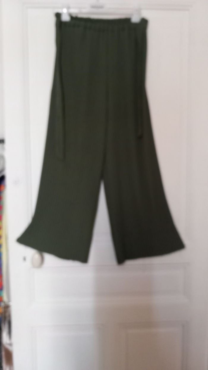 Palazzo Plissé Kaki Taille Unique - photo numéro 7
