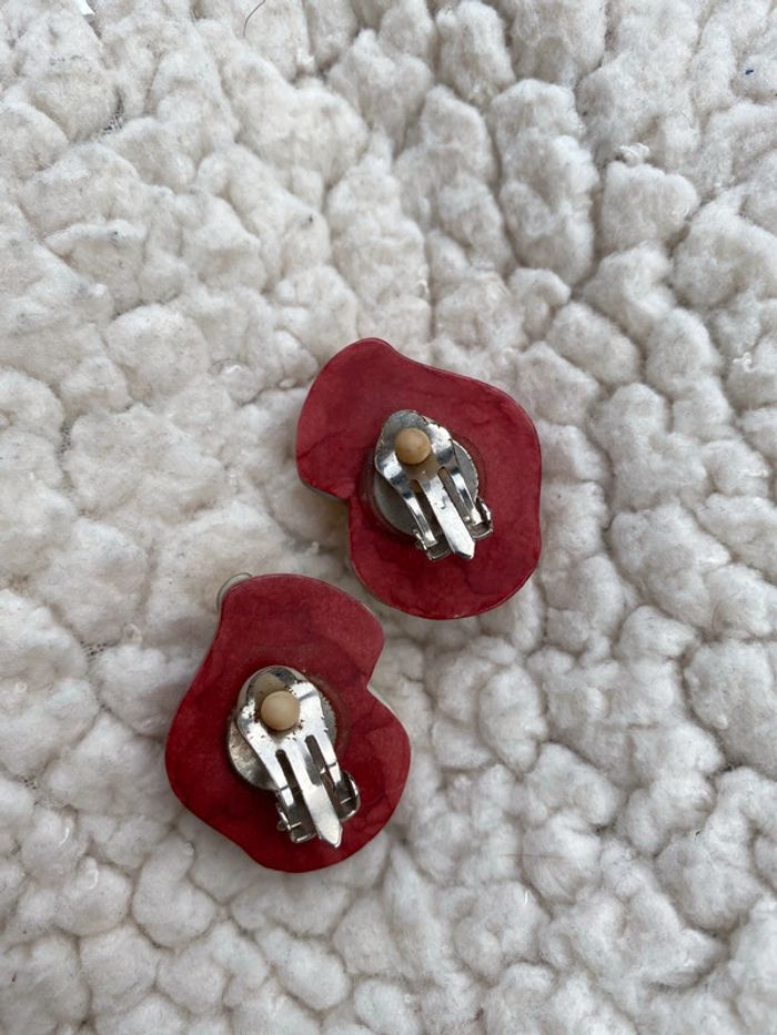 Boucles d’oreilles rouge vintage à clip très bon état - photo numéro 3
