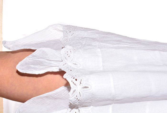 robe blanche unie avec franges brodée fluide doublée taille S col rond sans manches en coton - photo numéro 7