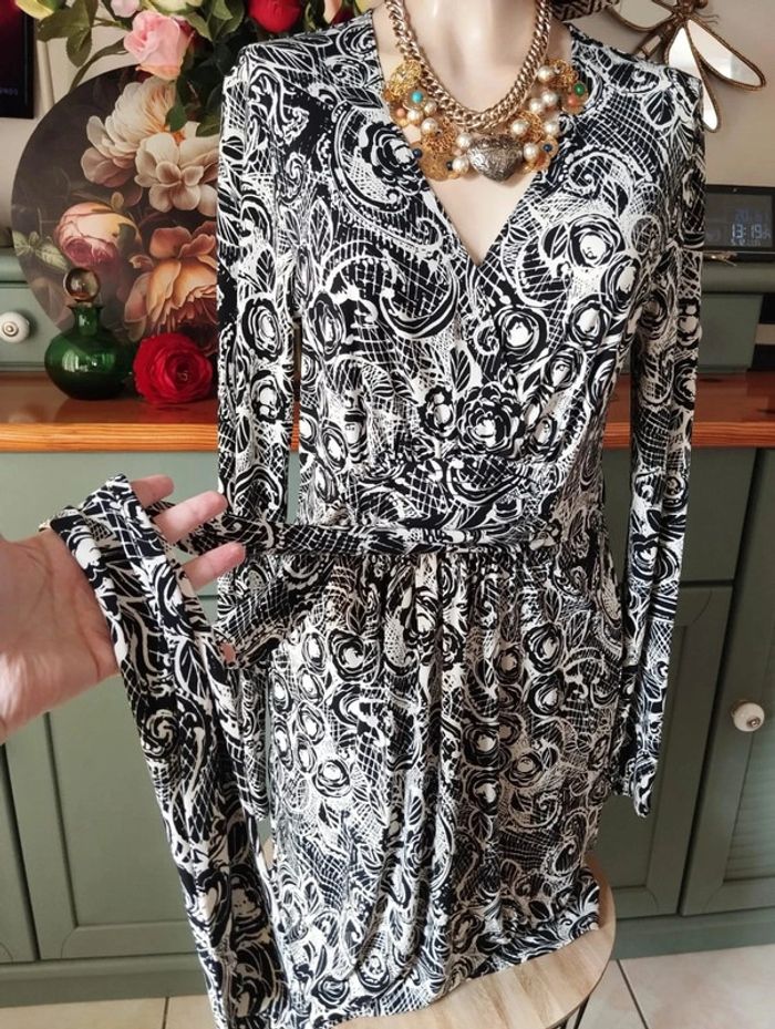 🌾Robe Fluide Imprimé Graphique Manoukian T38🌾 - photo numéro 12