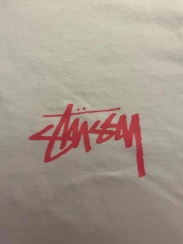 T-shirt Stussy White Crewneck Big Logo Back Pink – Taille L - photo numéro 4