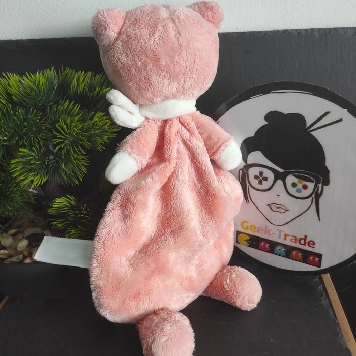 Doudou plat Tex baby Doudou Plat Chat Rose Saumon Blanc Écharpe #geektradedoudou - photo numéro 2
