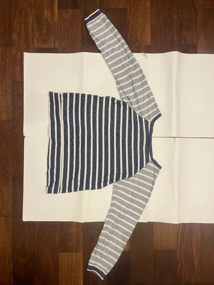 Haut/Tshirt  manches longues rayé bleu gris et blanc bobeau taille S/36 - photo numéro 3