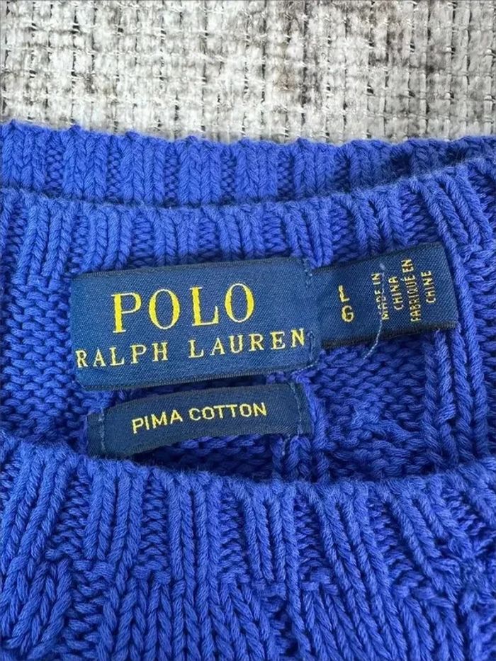 Pull col en V ralph lauren bleu logo brodé rouge taille L 665E - photo numéro 7