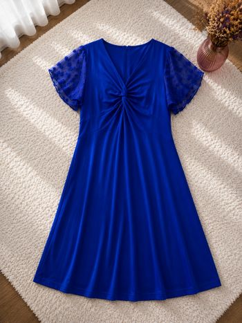 Robe patineuse d été manches courtes volantées bleu roi Femme taille 52 marque Boohoo 👜 