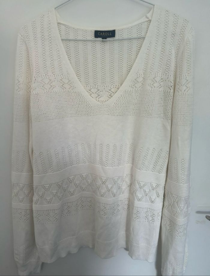 Pull Caroll écru col V Taille S - photo numéro 7