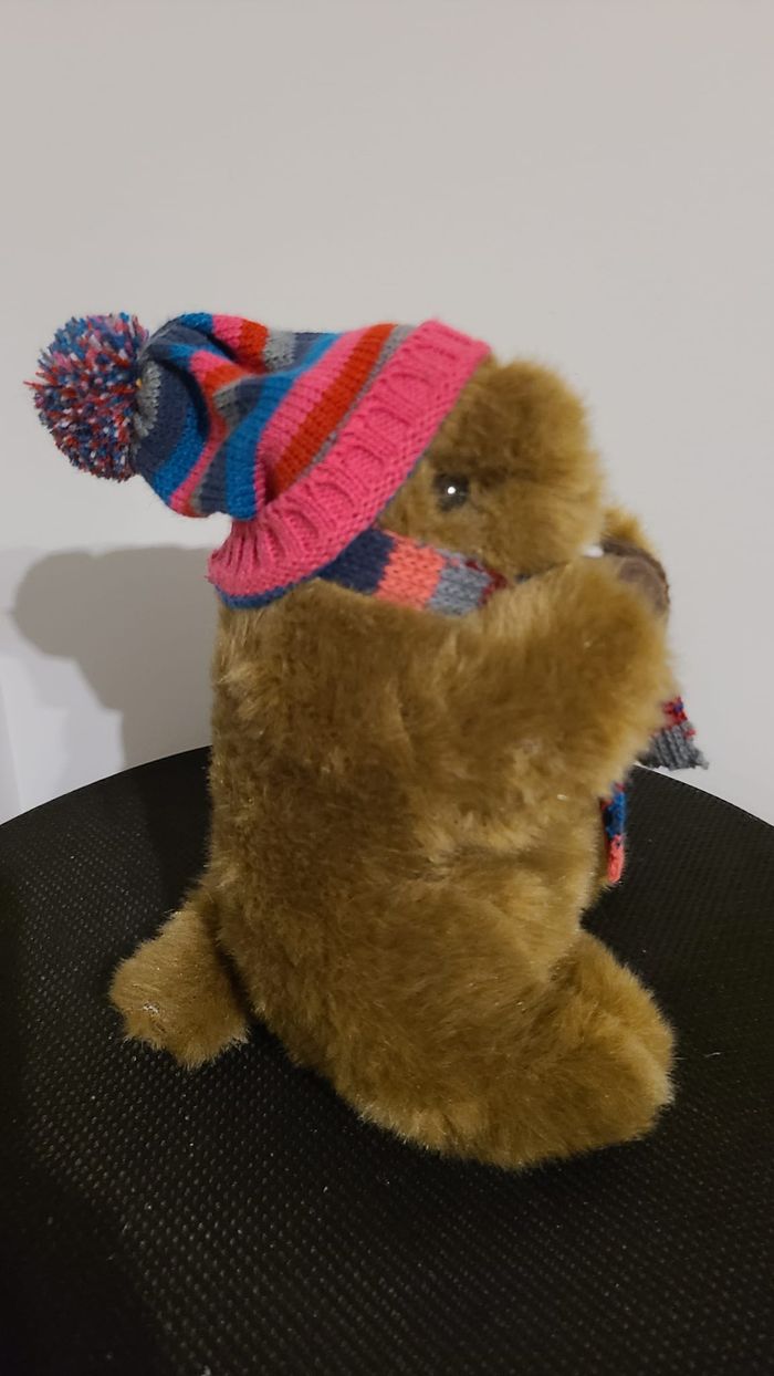 Peluche castor marmotte bonnet rose bleu RODA - photo numéro 5