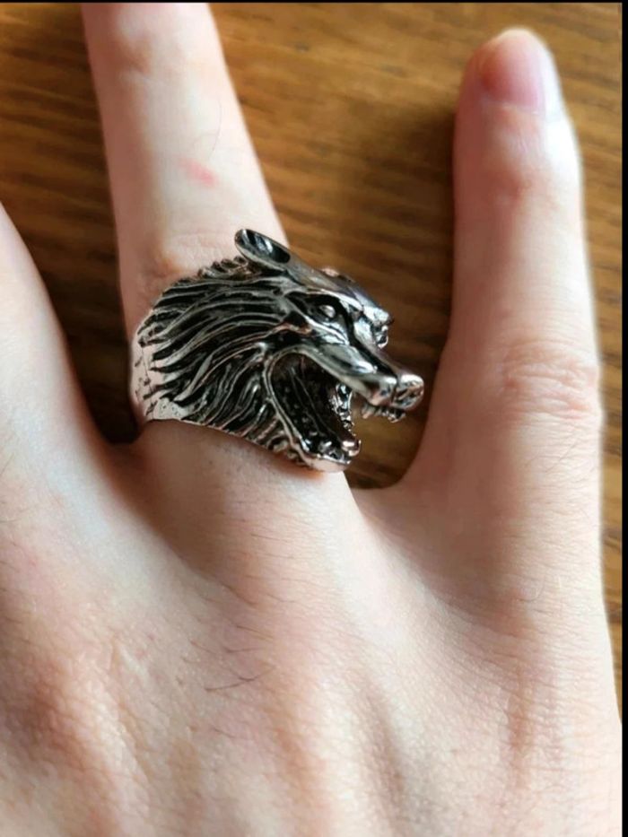 Bague tête de loup argentée – anneau tribal homme – style biker sauvage Taille 7 17.3 mm - photo numéro 7